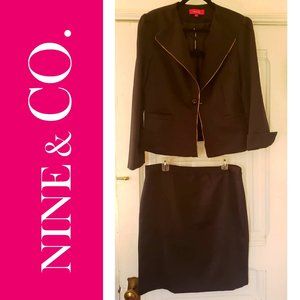 14 Nine & CO Lined Skirt Suit, 2 Piece, Black w/ Tween like pattern
